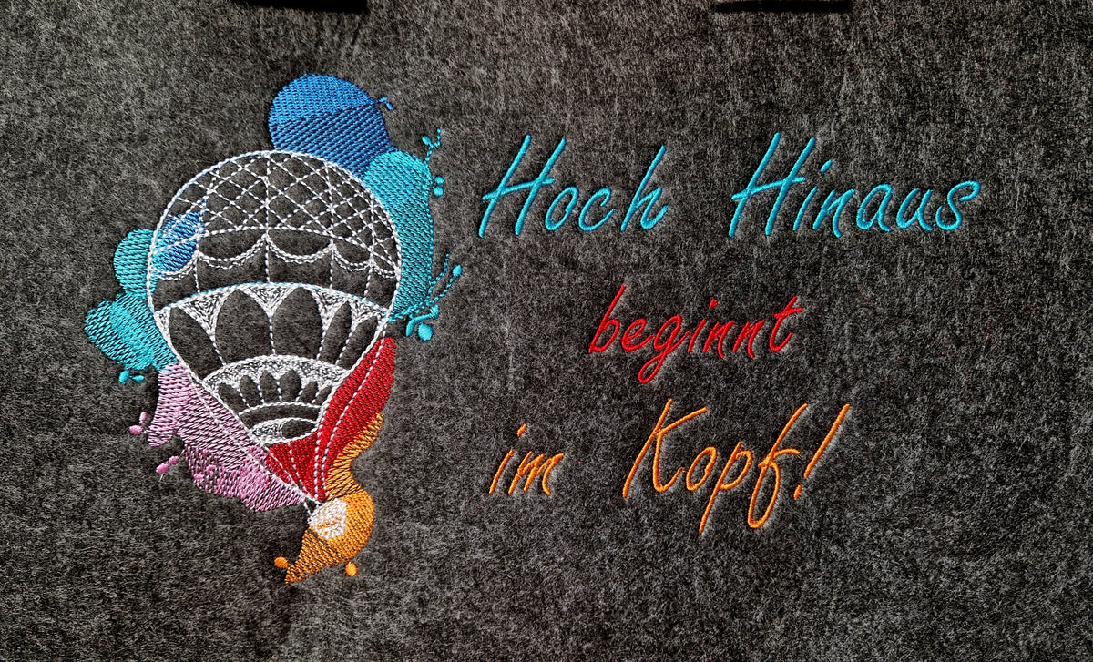 Bestickte Einkaufstasche „Hoch hinaus beginnt im Kopf“ - Pirouette Handmade