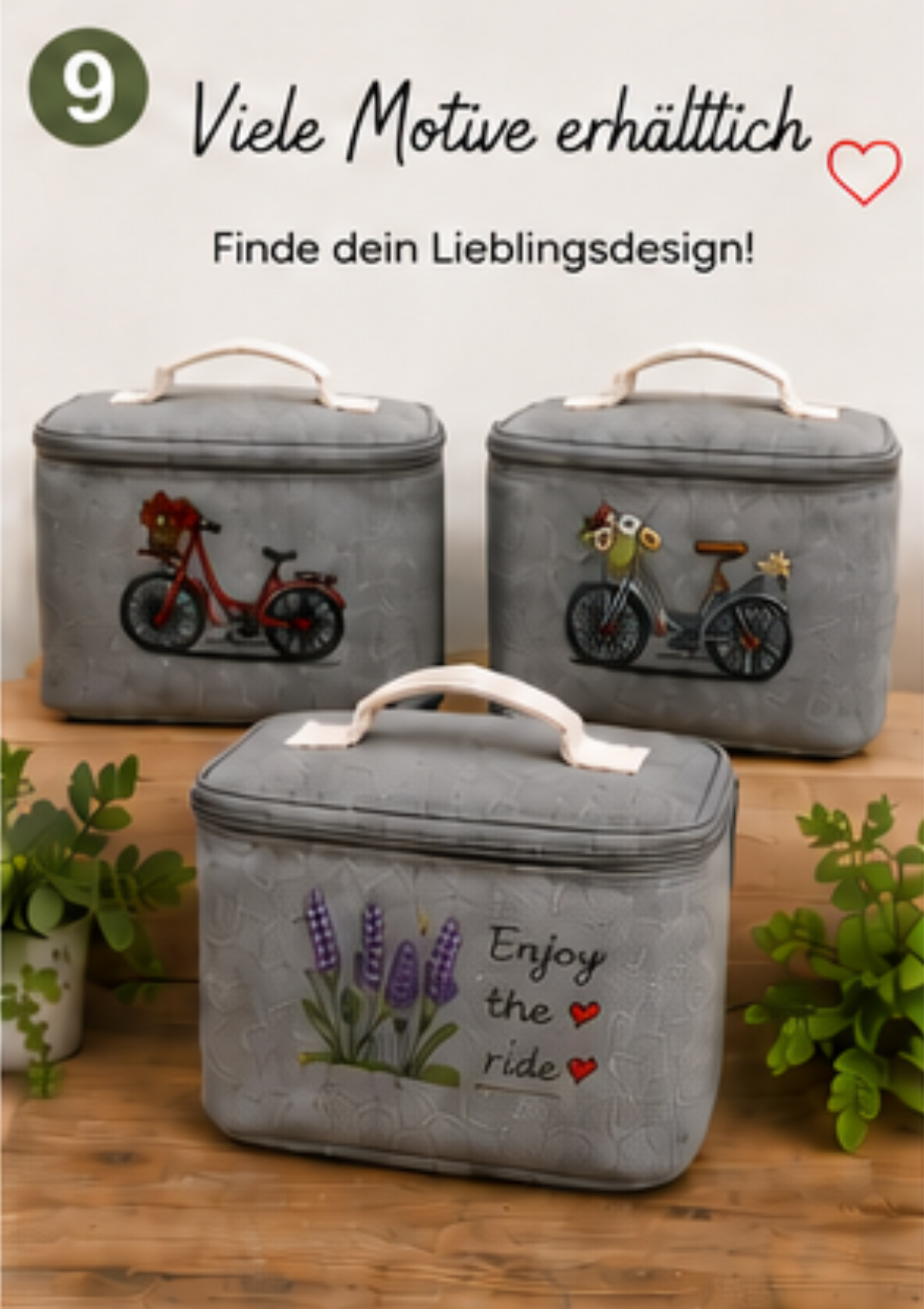 Fahrrad-Lenkertasche mit Kühlfunktion & Stickmotiv „Rosenfahrrad“