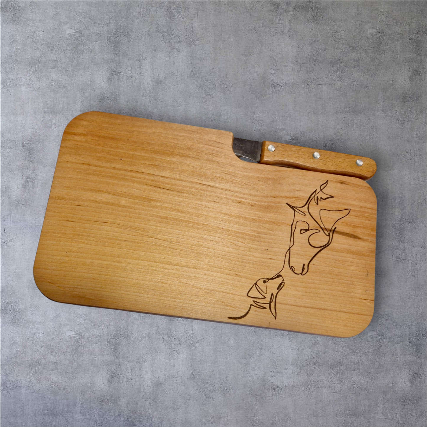 Holzbrettchen mit Messer "Pferd und Hund" - Pirouette Handmade