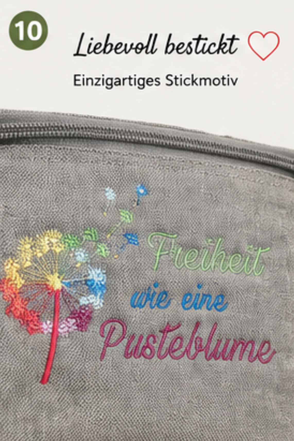 Fahrrad-Lenkertasche mit Kühlfunktion – Stickmotiv „Freiheit wie eine Pusteblume“