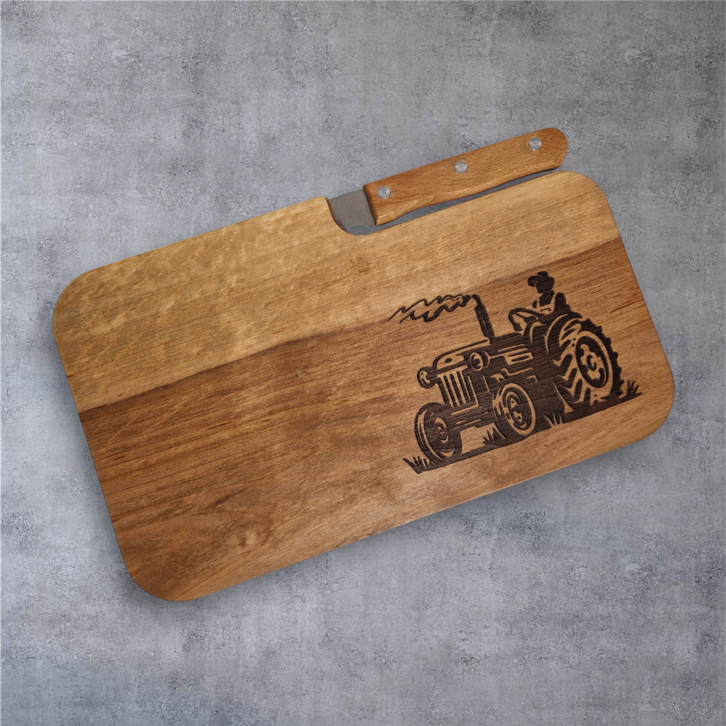 Holzbrettchen mit Messer "Trecker" - Pirouette Handmade