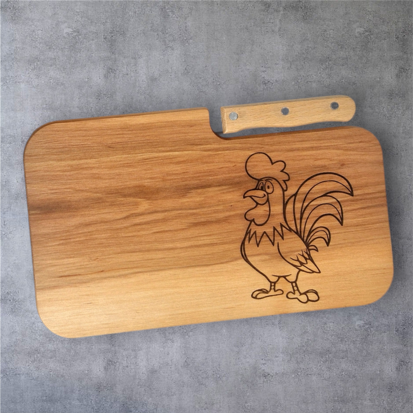 Holzbrettchen mit Messer "Hahn" - Pirouette Handmade