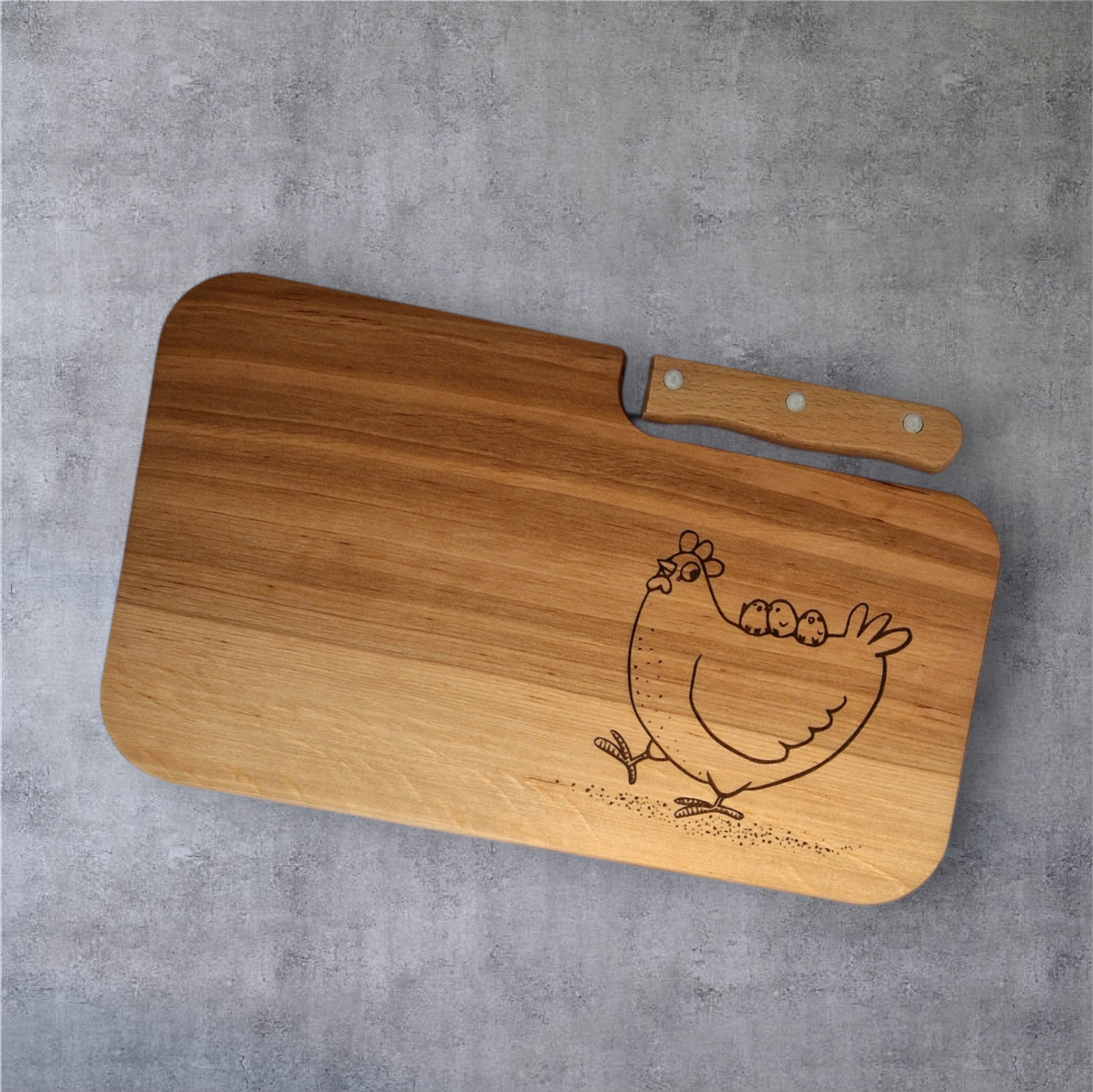 Holzbrettchen mit Messer "Huhn" - Pirouette Handmade