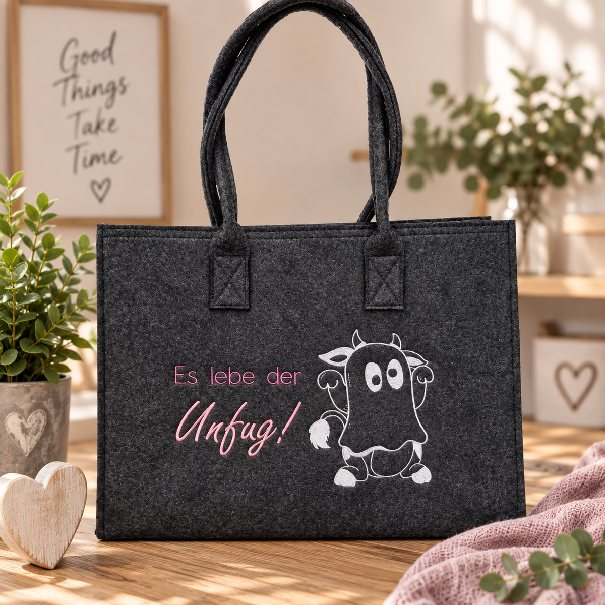 Filzshopper "Es lebe der Unfug!" Tragetasche - Pirouette Handmade