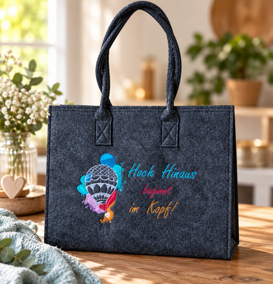 Bestickte Einkaufstasche „Hoch hinaus beginnt im Kopf“ - Pirouette Handmade