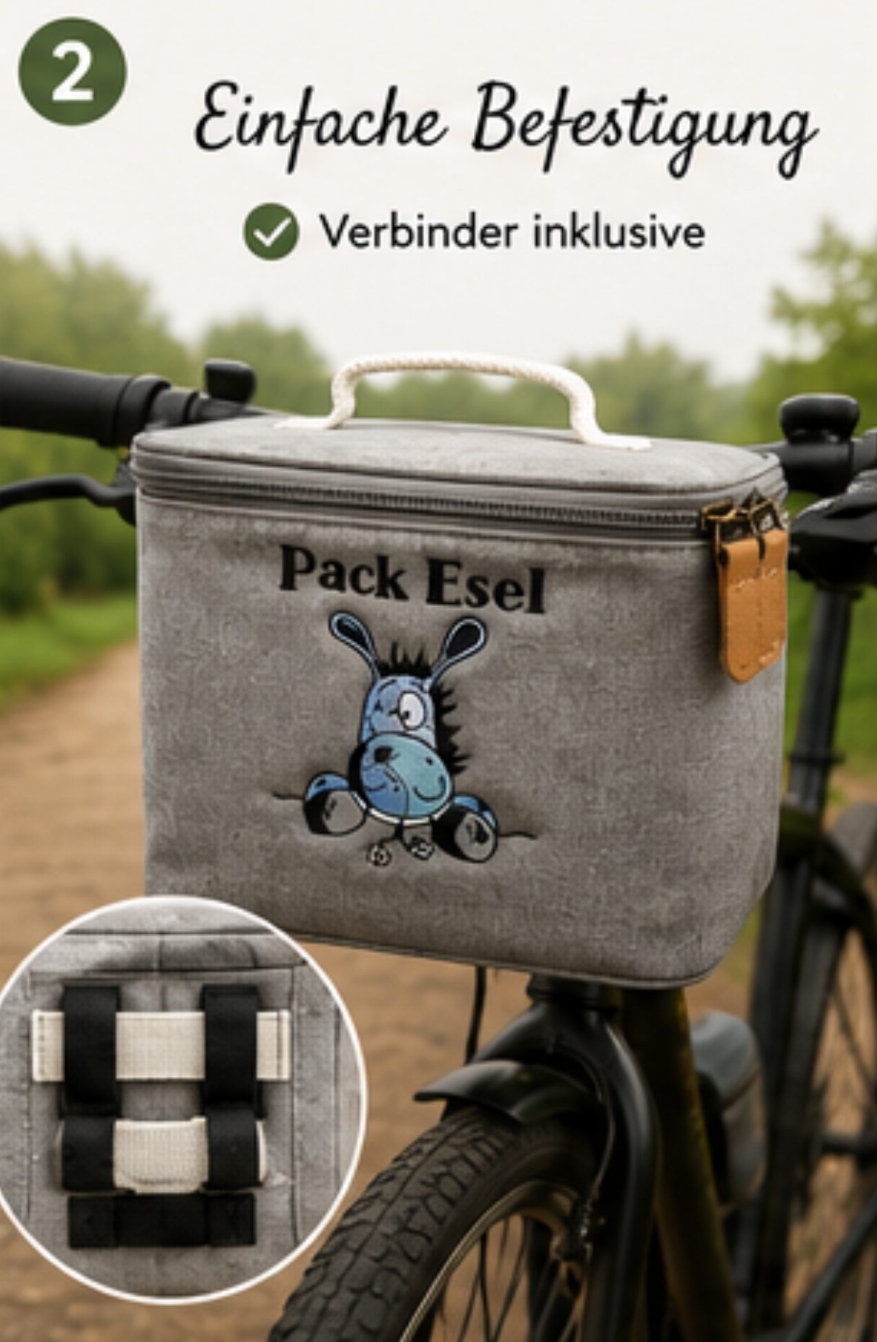 Fahrrad-Lenkertasche mit Kühlfunktion – Stickmotiv „PackEsel“