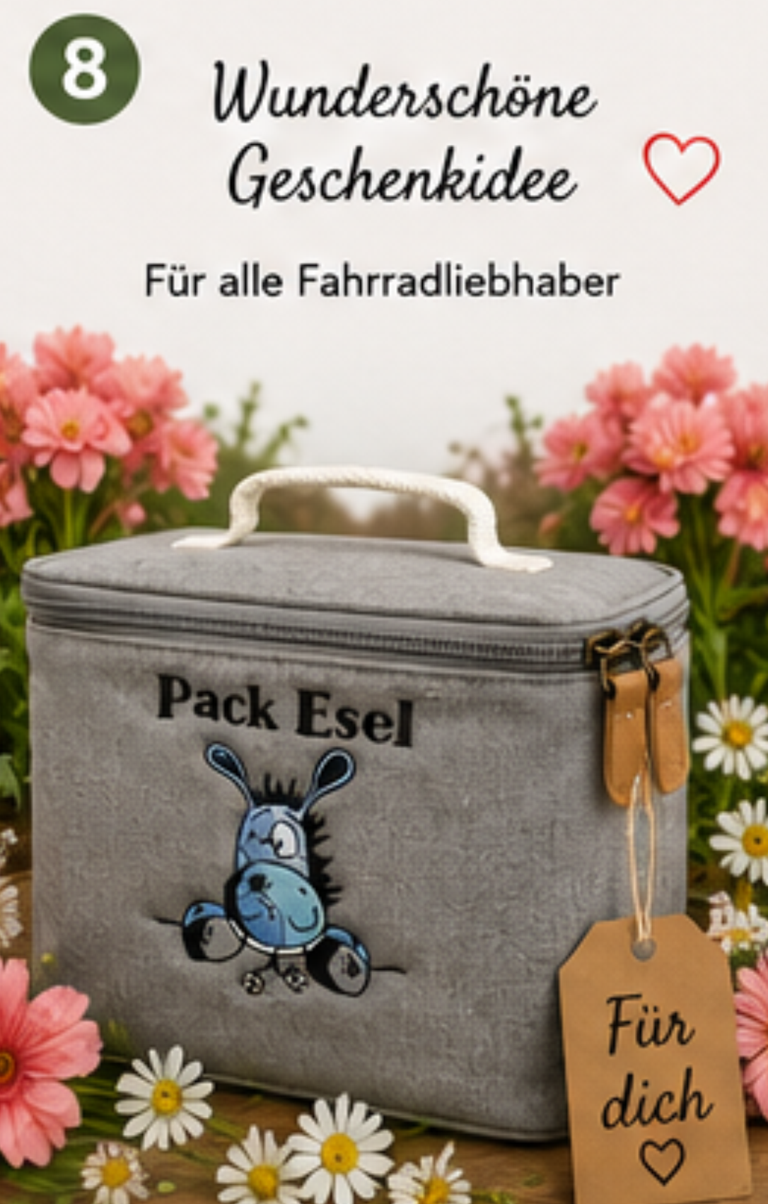Fahrrad-Lenkertasche mit Kühlfunktion – Stickmotiv „PackEsel“