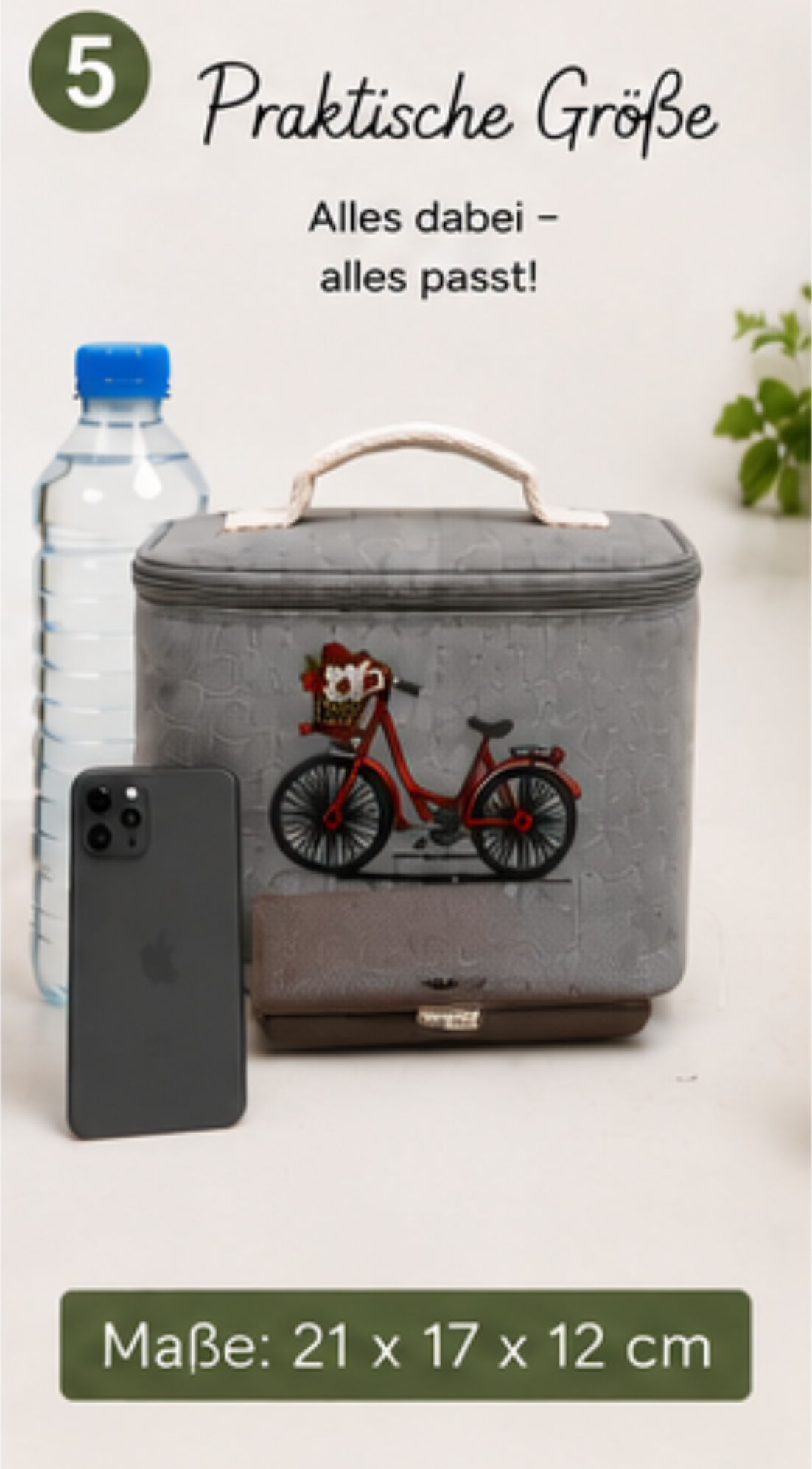 Fahrrad-Lenkertasche mit Kühlfunktion & Stickmotiv „Rosenfahrrad“