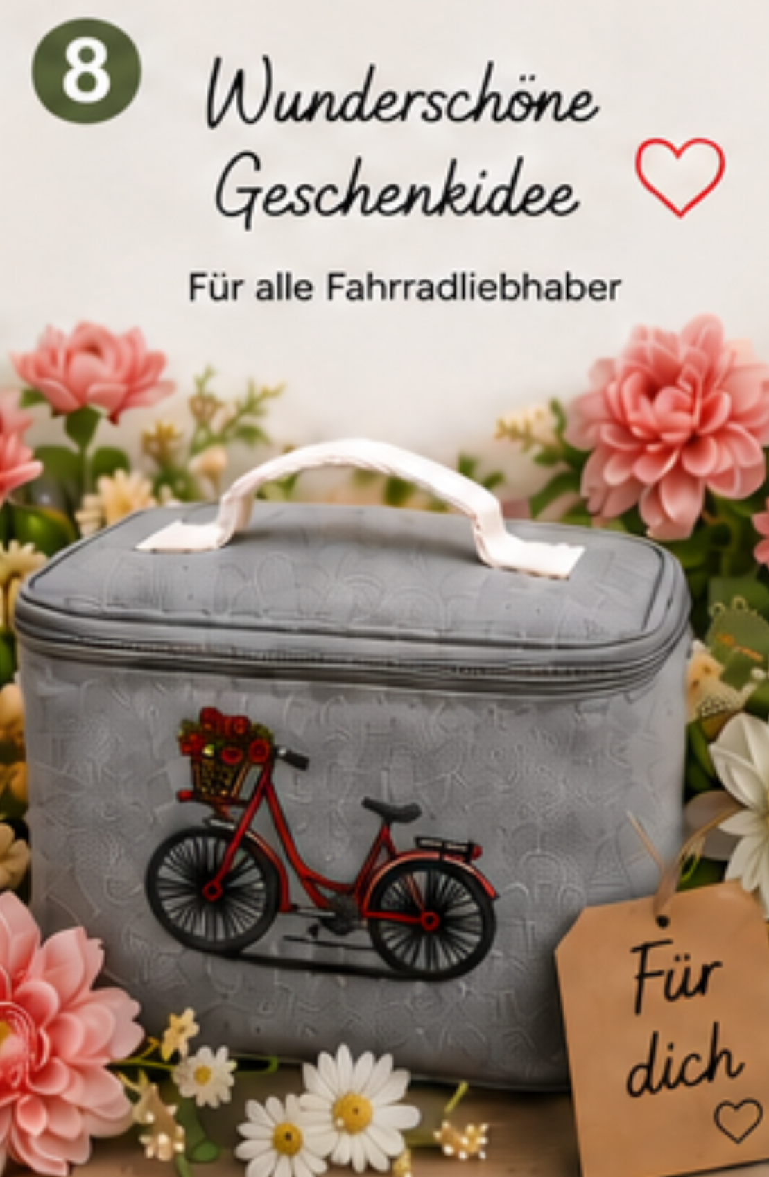 Fahrrad-Lenkertasche mit Kühlfunktion & Stickmotiv „Rosenfahrrad“