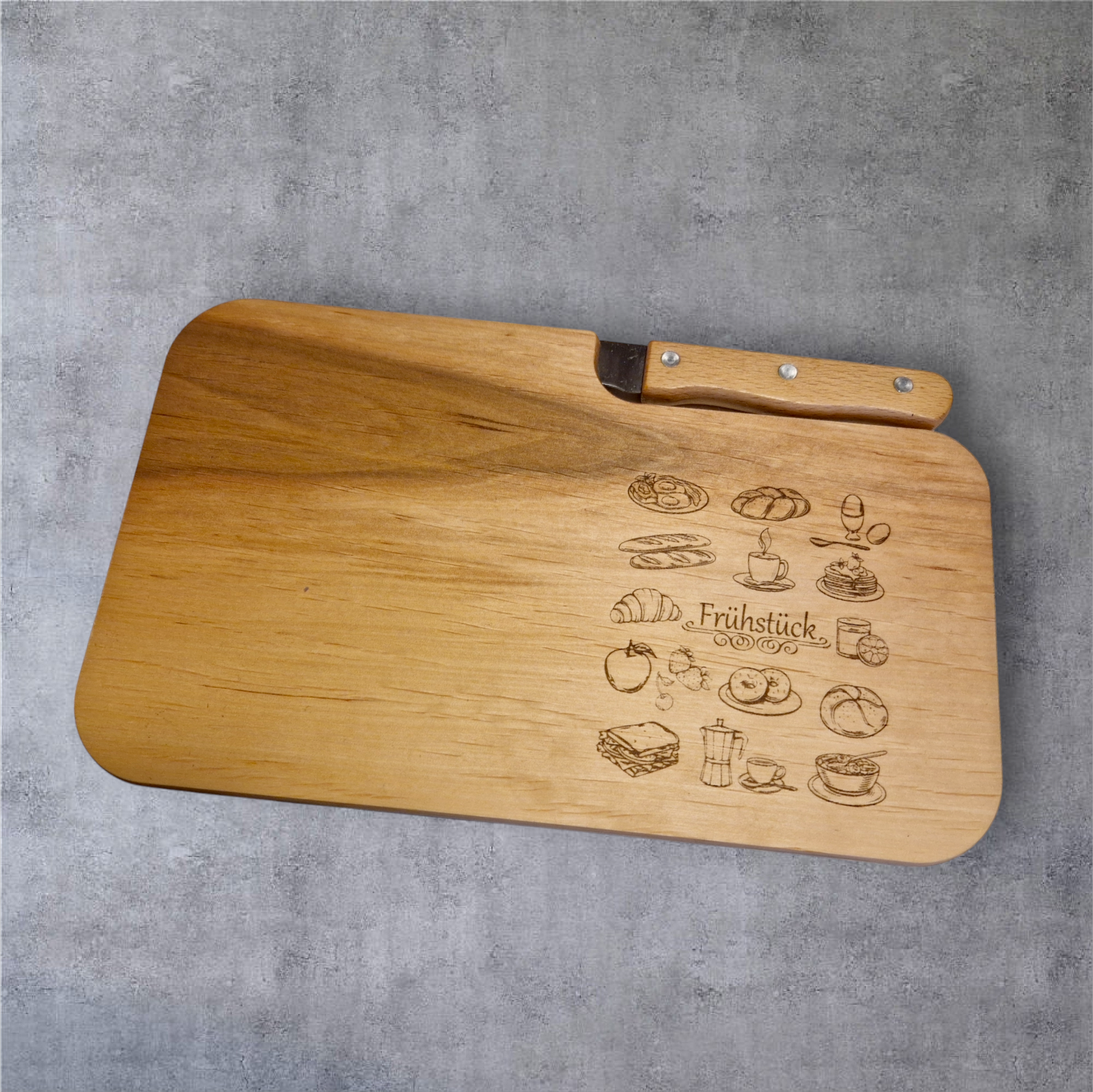 Holzbrettchen mit Messer "Frühstück" - Pirouette Handmade