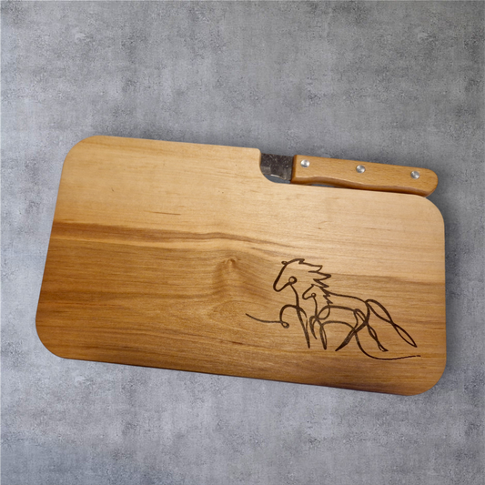 Holzbrettchen mit Messer "Oneline Horse" - Pirouette Handmade