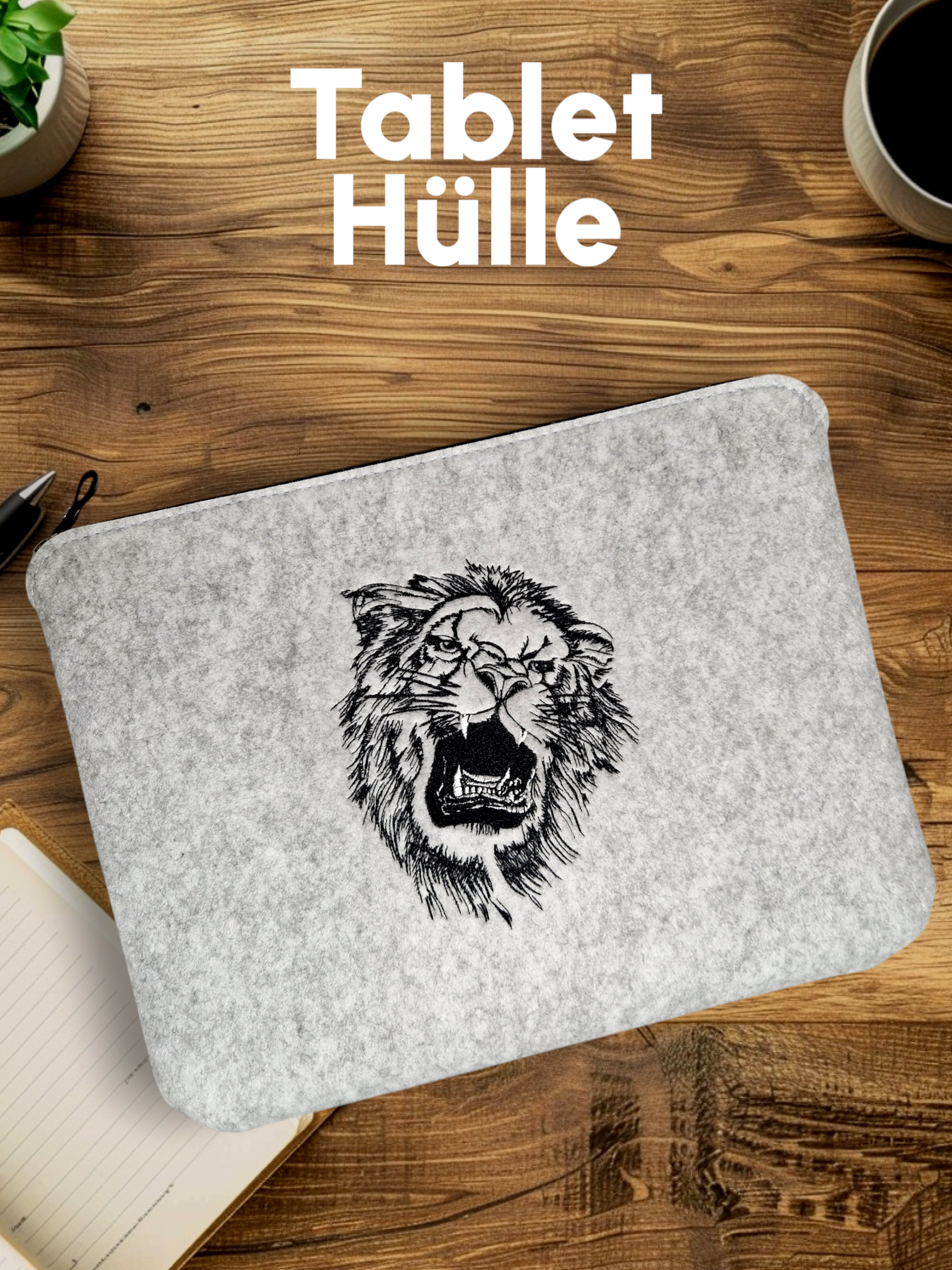 Praktische Tablet Tasche Laptoptasche "Löwe" Dokumentenhülle - Pirouette Handmade