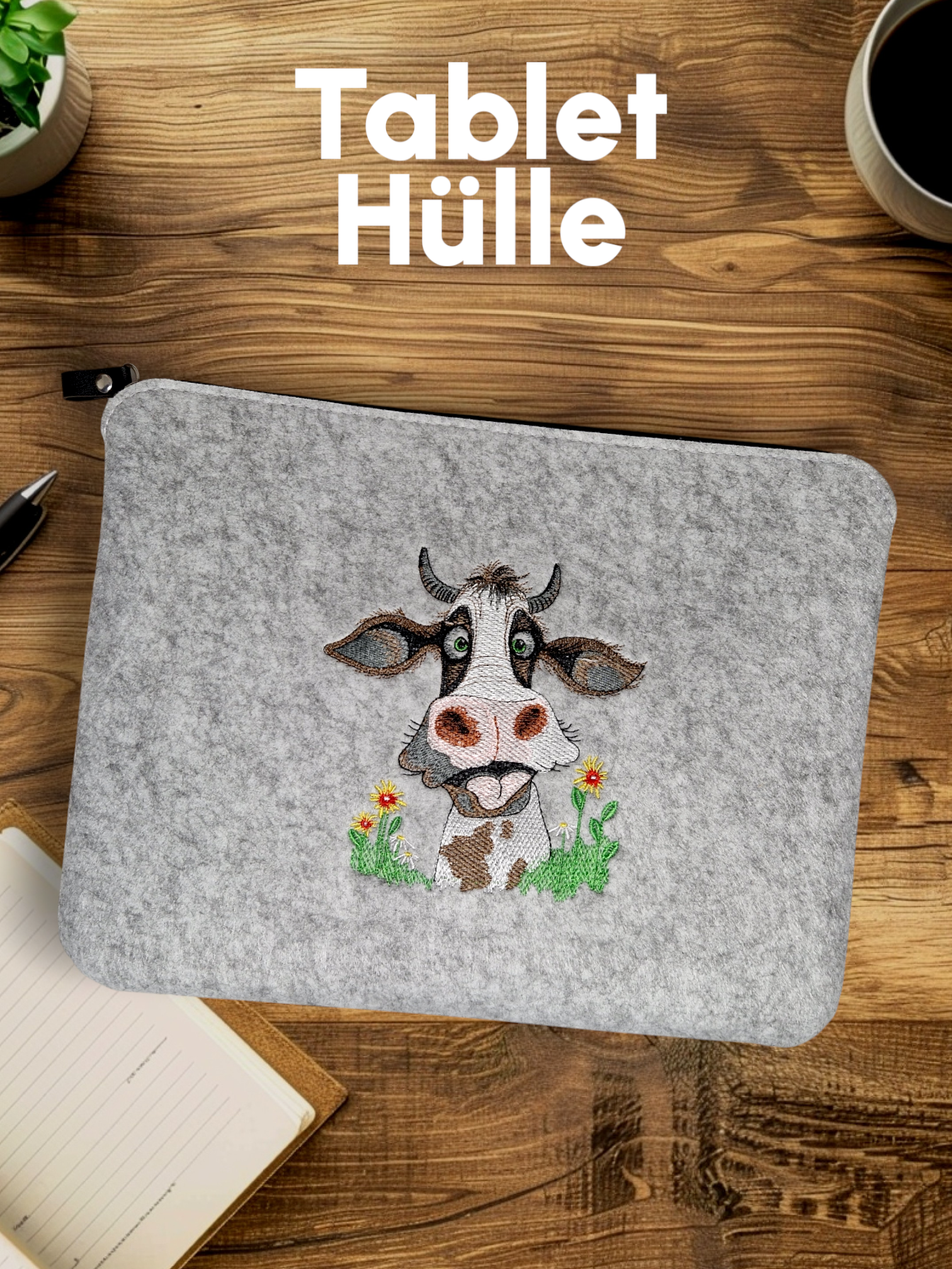 Praktische Tablet Tasche Laptoptasche "Kuh" Dokumentenhülle - Pirouette Handmade