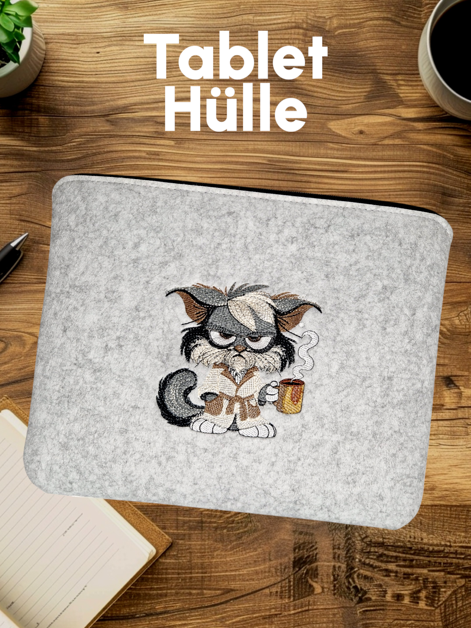 Praktische Tablet Tasche Laptoptasche "Morgenmuffel" Dokumentenhülle - Pirouette Handmade