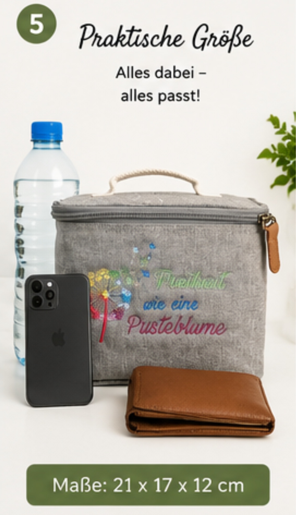 Fahrrad-Lenkertasche mit Kühlfunktion – Stickmotiv „Freiheit wie eine Pusteblume“