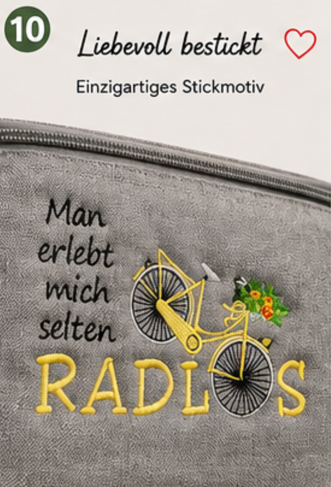 Fahrrad-Lenkertasche mit Kühlfunktion – Stickmotiv „Man erlebt mich selten RADLOS“