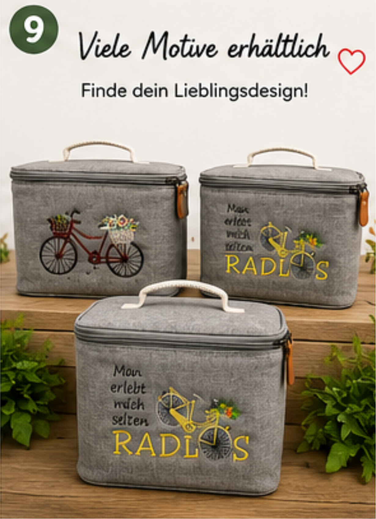 Fahrrad-Lenkertasche mit Kühlfunktion – Stickmotiv „Man erlebt mich selten RADLOS“