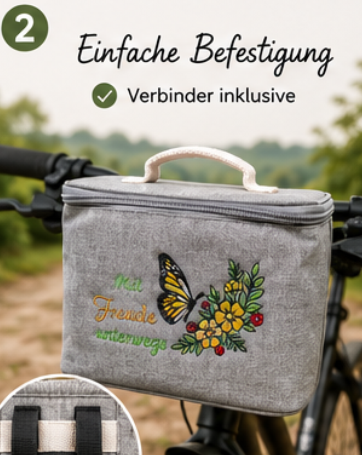Fahrrad-Lenkertasche mit Kühlfunktion – Stickmotiv „Mit Freude unterwegs“