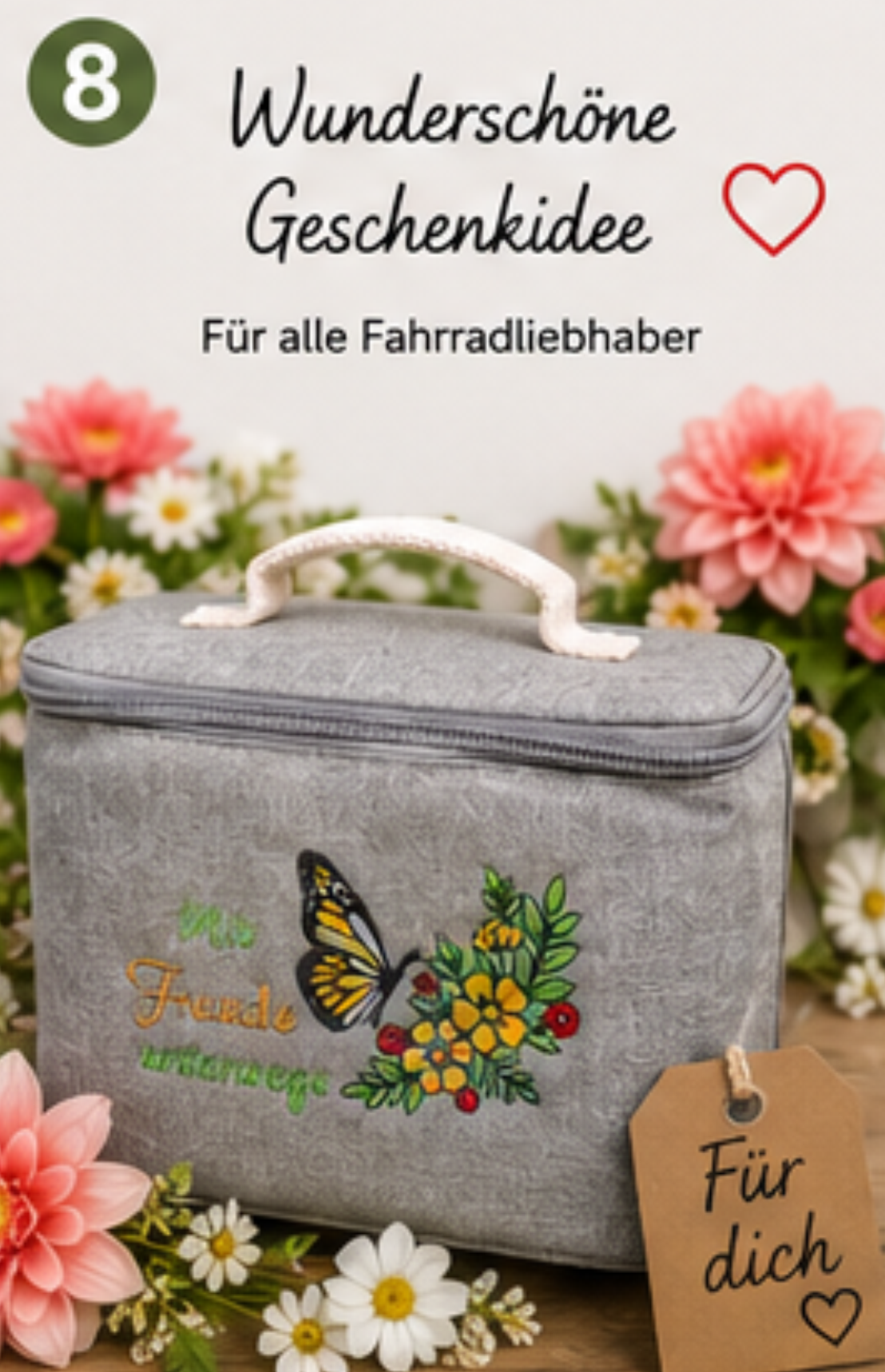 Fahrrad-Lenkertasche mit Kühlfunktion – Stickmotiv „Mit Freude unterwegs“