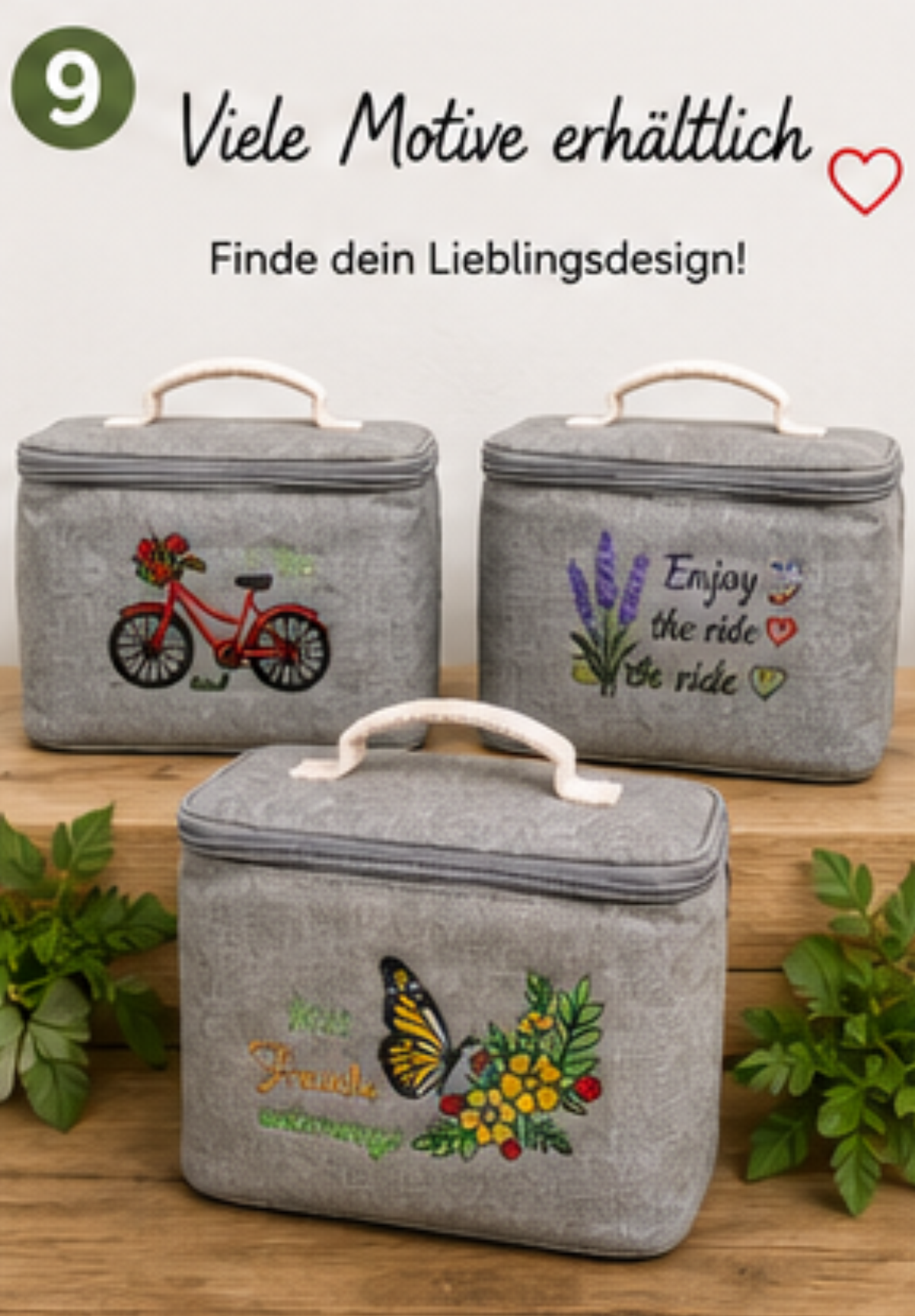 Fahrrad-Lenkertasche mit Kühlfunktion – Stickmotiv „Mit Freude unterwegs“