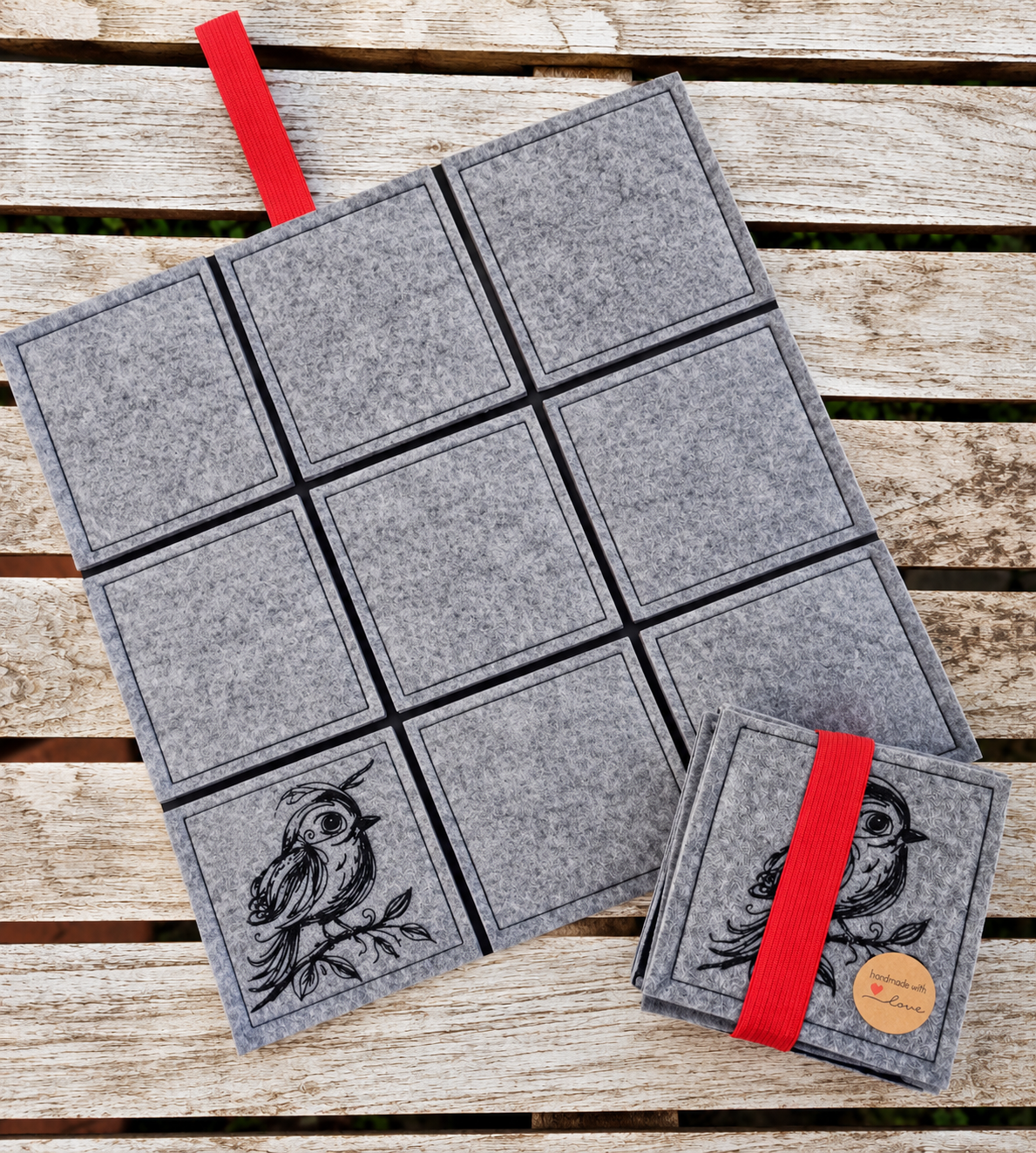 Praktisches Sitzkissen to Go mit Bestickung "Vogel" für Camping, Wandern, Outdoor, Festivals u.v.m. - Pirouette Handmade