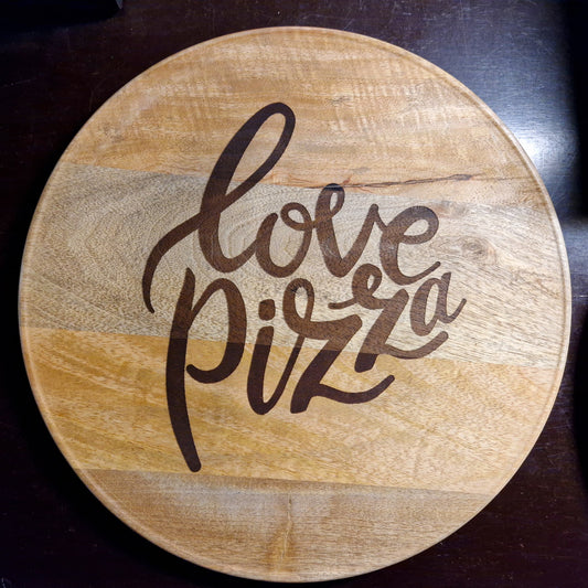 Pizzateller aus Mangoholz "Love Pizza" - Pirouette Handmade