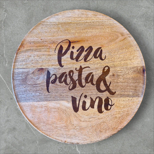 Pizzateller aus Mangoholz "Pizza Pasta Vino" - Pirouette Handmade
